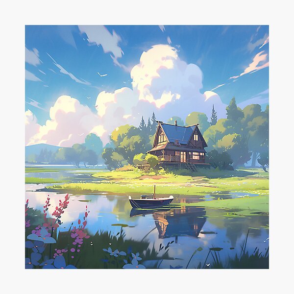 Item preview, A House by the Lake – Landscape inspired by Studio Ghibli designed and sold by animaesthetic.