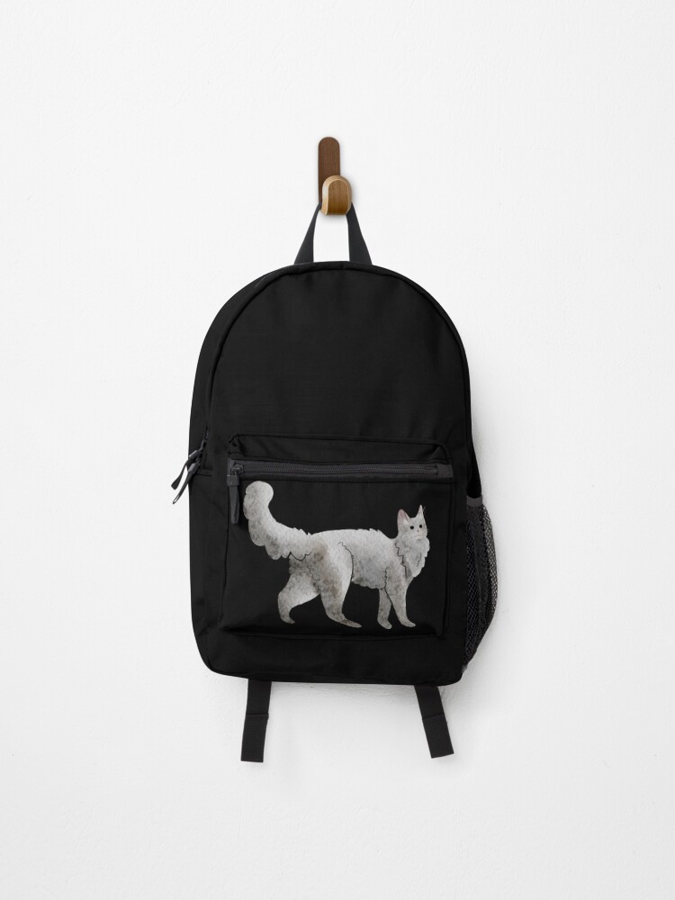 Thumbnail 1 of 3, Backpack, White Turkish Angora - Watercolor - Cat lovers gifts designed and sold by FelineEmporium.