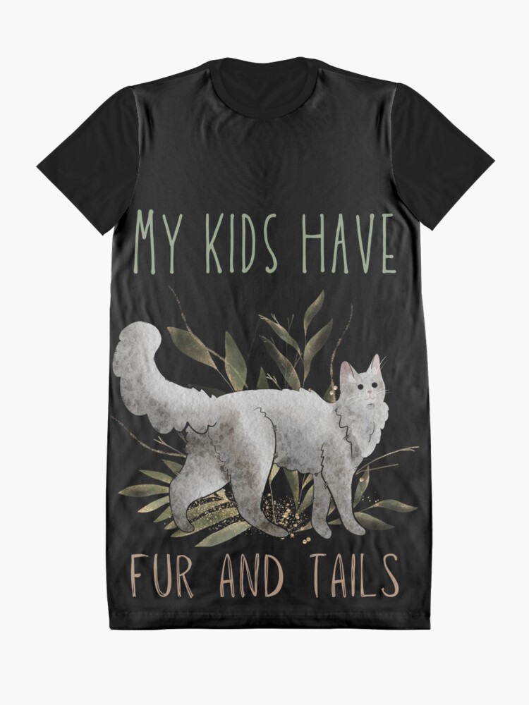 Thumbnail 3 of 5, Graphic T-Shirt Dress, My Kids Have Fur and Tails - Cat Parents Design - White Turkish Angora designed and sold by FelineEmporium.