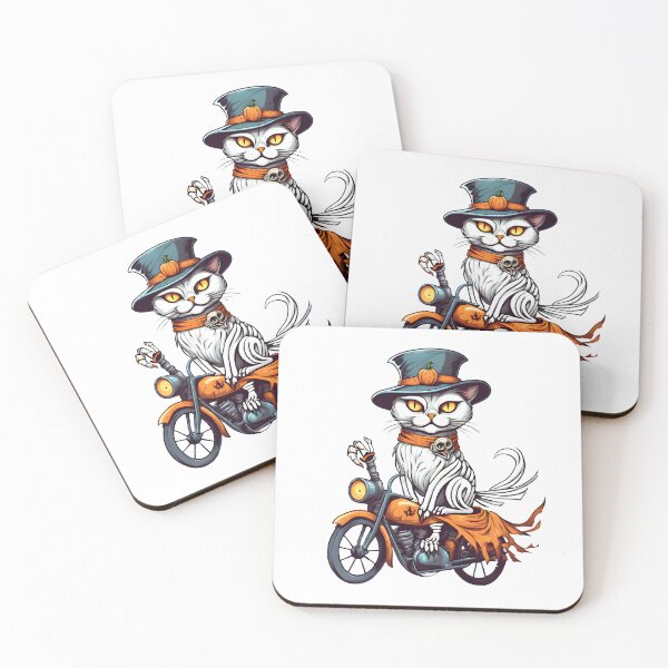 Item preview, White Mummy Cat Rides a Halloween Motorcycle designed and sold by BloomCatB.