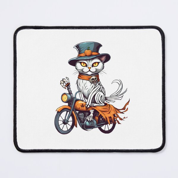 Item preview, White Mummy Cat Rides a Halloween Motorcycle designed and sold by BloomCatB.