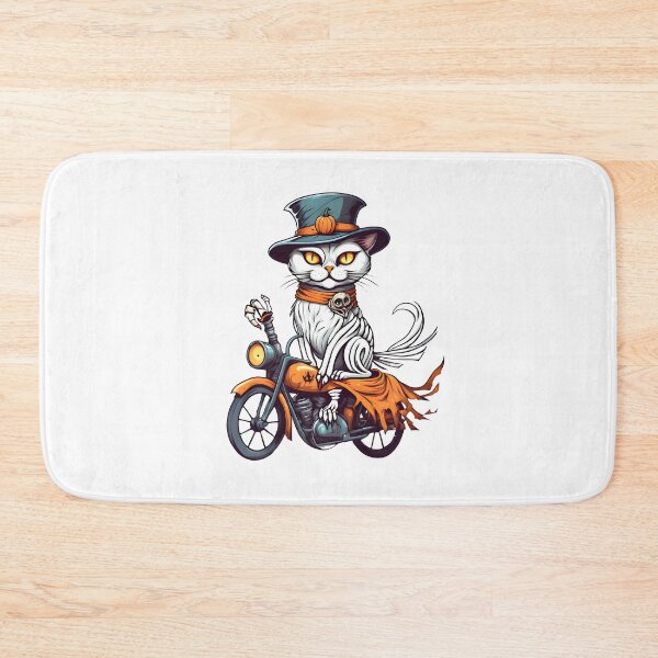 Item preview, White Mummy Cat Rides a Halloween Motorcycle designed and sold by BloomCatB.