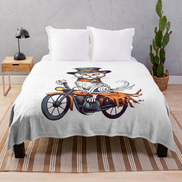 Item preview, White Mummy Cat Rides a Halloween Motorcycle designed and sold by BloomCatB.