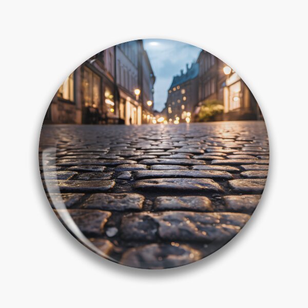 Item preview, macro cobblestone street at dusk print designed and sold by dcrc.