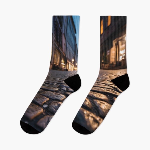 Item preview, macro cobblestone street at dusk print designed and sold by dcrc.
