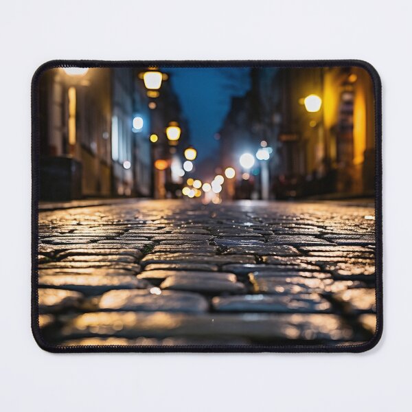 Item preview, Macro cobblestone street at dusk print designed and sold by dcrc.