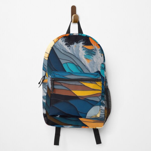 Item preview, Stained Glass Horizons: Waves Crashing on Sand in Minimalist Seascape designed and sold by RedArtG09.