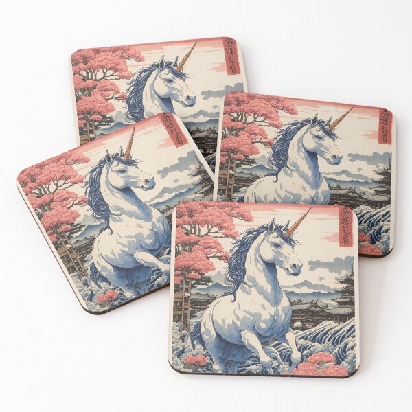 Item preview, Unicorn Japanese Woodcut designed and sold by MythicalSticker.