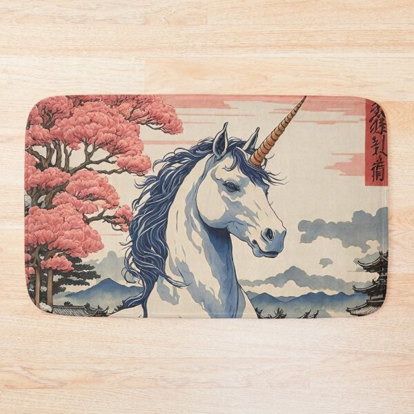 Item preview, Unicorn Japanese Woodcut designed and sold by MythicalSticker.