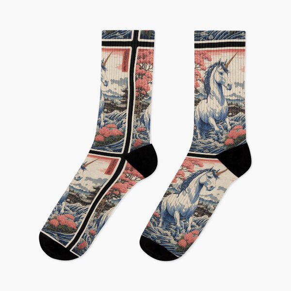 Item preview, Unicorn Japanese Woodcut designed and sold by MythicalSticker.