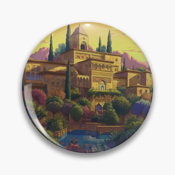 Item preview, The Alhambra, Granada, Spain, Yellow, AI Generated Art - A Famous Monument of Islamic Architecture designed and sold by studioSharonKay.