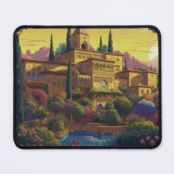 Item preview, The Alhambra, Granada, Spain, Yellow, AI Generated Art - A Famous Monument of Islamic Architecture designed and sold by studioSharonKay.