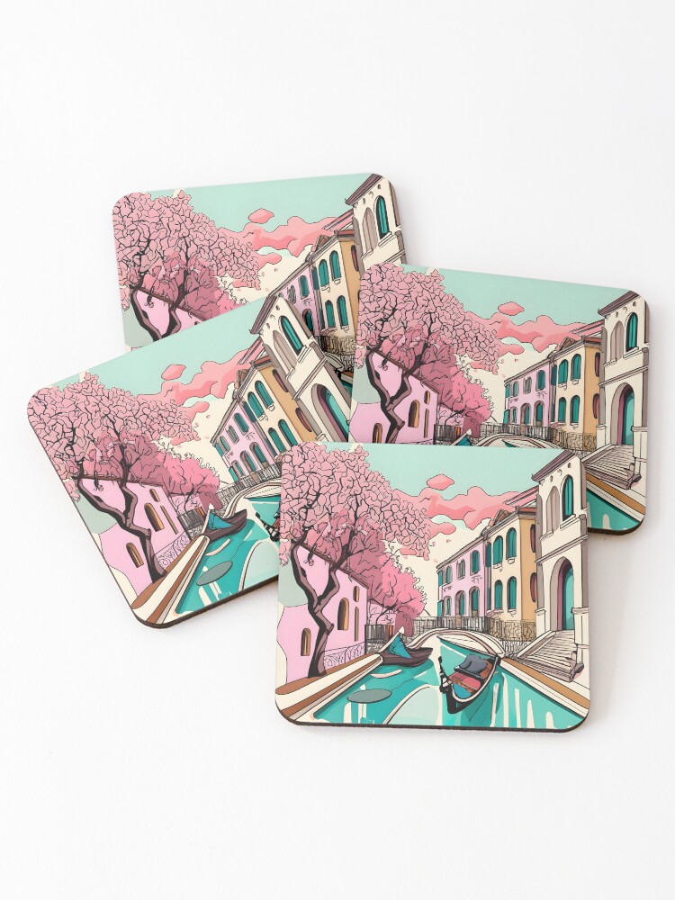 Thumbnail 1 of 5, Coasters (Set of 4), Old Traditional Venice House Ink Drawing designed and sold by Patricks-Art.