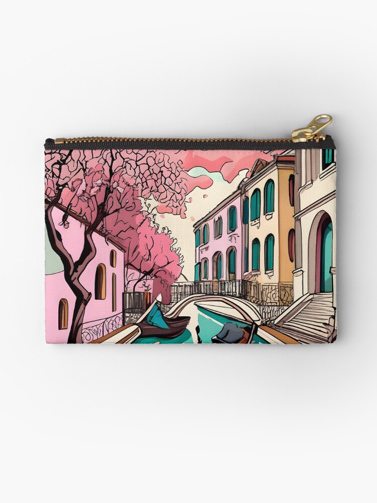 Thumbnail 1 of 4, Zipper Pouch, Old Traditional Venice House Ink Drawing designed and sold by Patricks-Art.