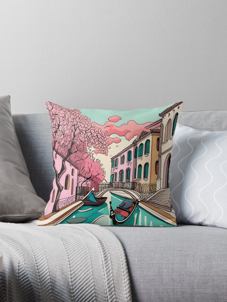 Thumbnail 1 of 4, Pillow, Old Traditional Venice House Ink Drawing designed and sold by Patricks-Art.