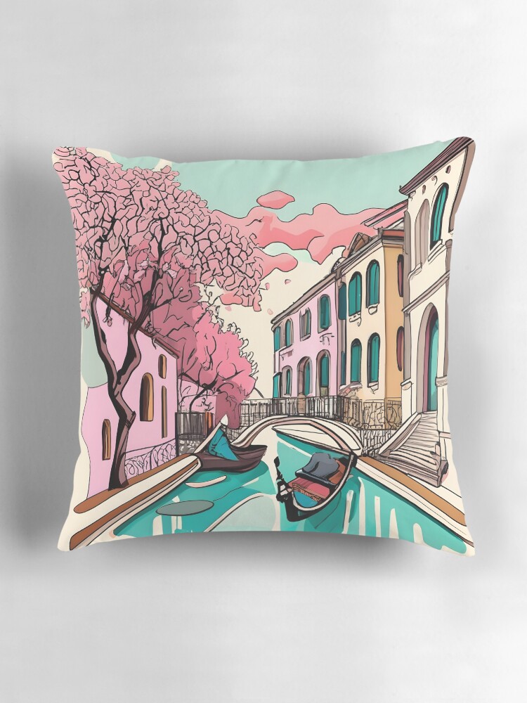 Thumbnail 3 of 4, Pillow, Old Traditional Venice House Ink Drawing designed and sold by Patricks-Art.