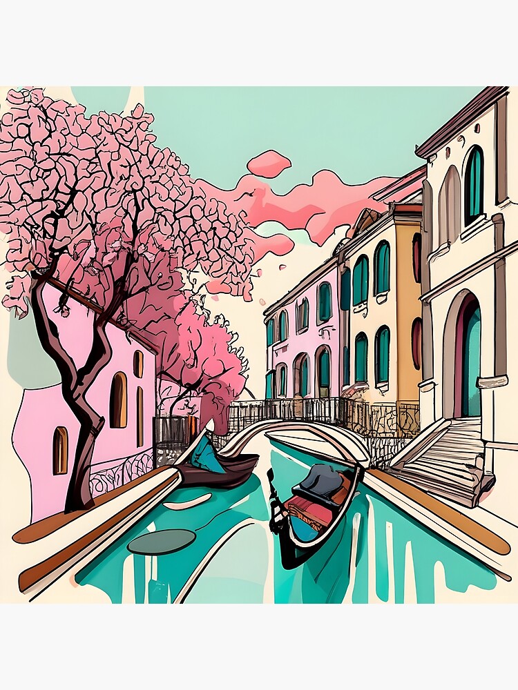 Thumbnail 3 of 3, Canvas Print, Old Traditional Venice House Ink Drawing designed and sold by Patricks-Art.