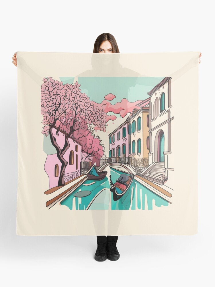 Thumbnail 1 of 3, Scarf, Old Traditional Venice House Ink Drawing designed and sold by Patricks-Art.