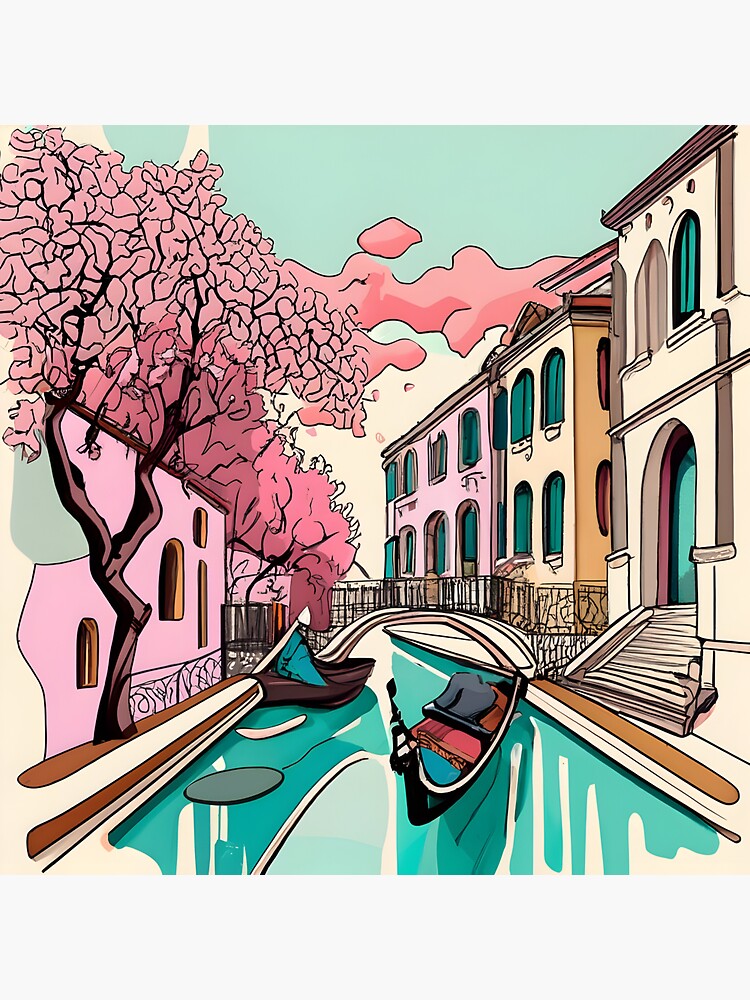 Thumbnail 4 of 4, Sticker, Old Traditional Venice House Ink Drawing designed and sold by Patricks-Art.