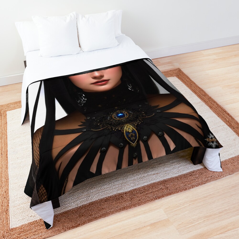 Topolov Fashion The Beauty Of Black The Beautiful Andradia Tanis AI Concept Art by Xzendor7 Decorative Comforter