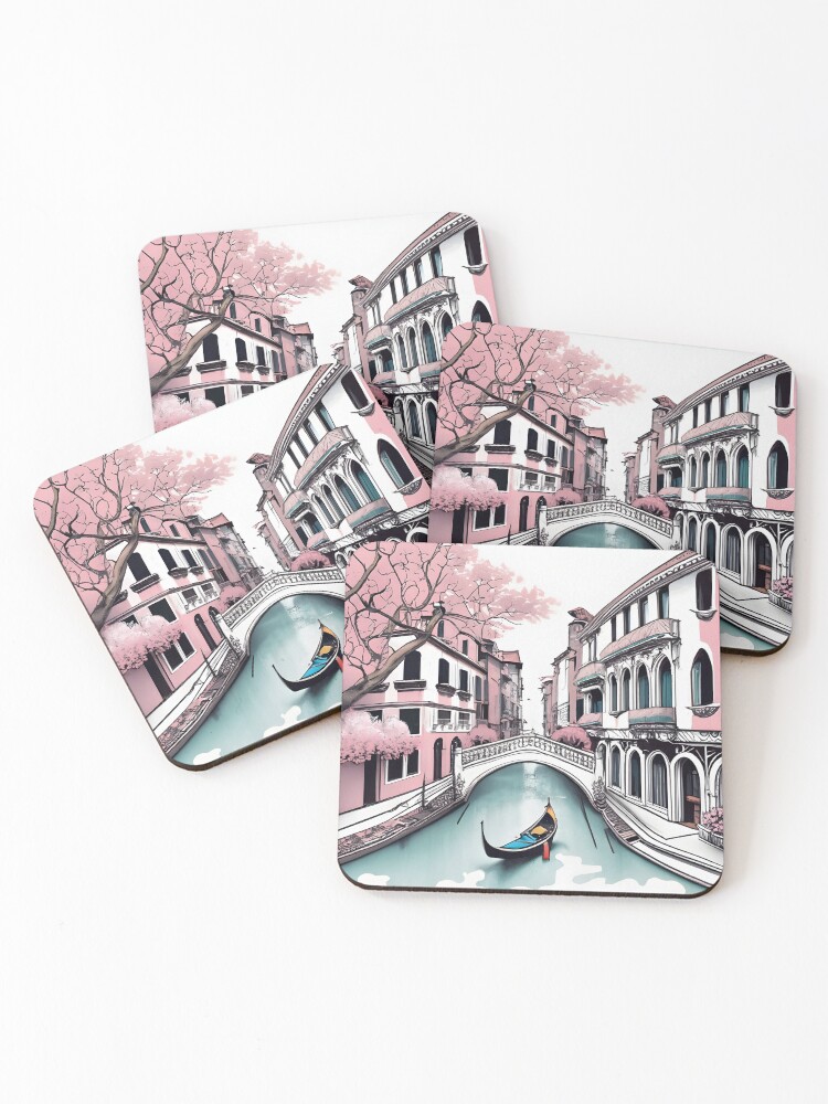 Thumbnail 1 of 5, Coasters (Set of 4), Old Traditional Venice House Drawing designed and sold by Patricks-Art.