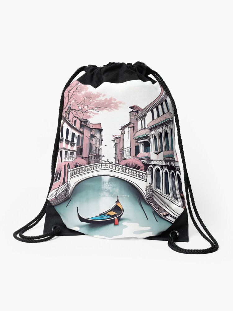 Thumbnail 1 of 3, Drawstring Bag, Old Traditional Venice House Drawing designed and sold by Patricks-Art.