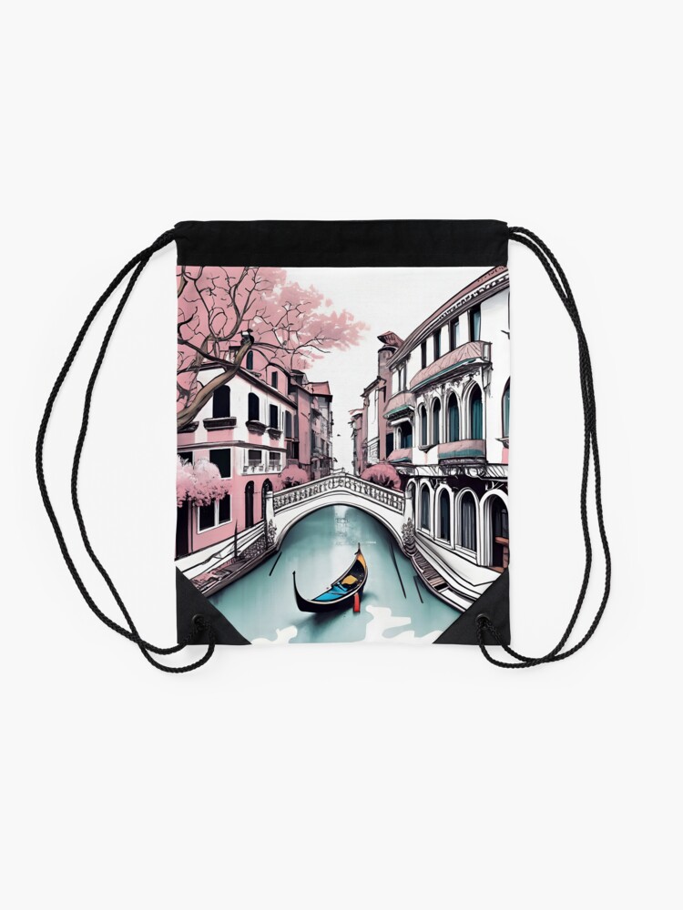 Thumbnail 2 of 3, Drawstring Bag, Old Traditional Venice House Drawing designed and sold by Patricks-Art.
