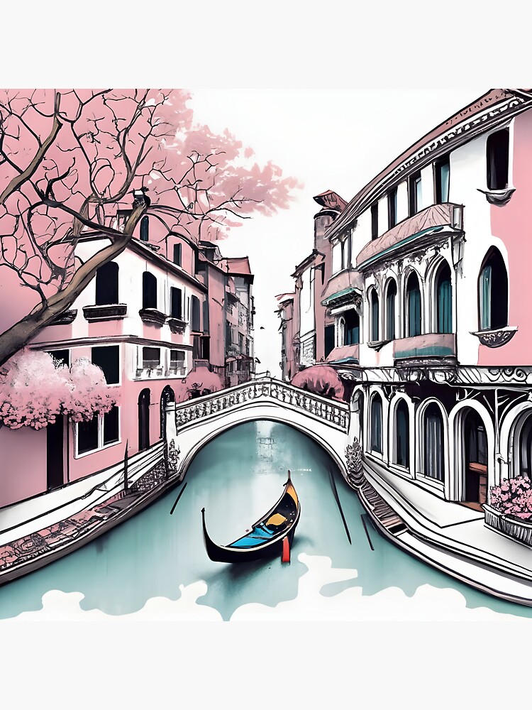 Thumbnail 3 of 3, Sticker, Old Traditional Venice House Drawing designed and sold by Patricks-Art.
