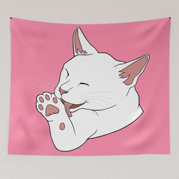 Item preview, White Cat Licking their Toe Beans  designed and sold by Deborah Camp.