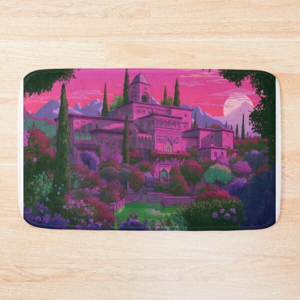 Item preview, The Alhambra, Granada, Spain, Pink-lilac, AI Generated Art - A Famous Monument of Islamic Architecture designed and sold by studioSharonKay.