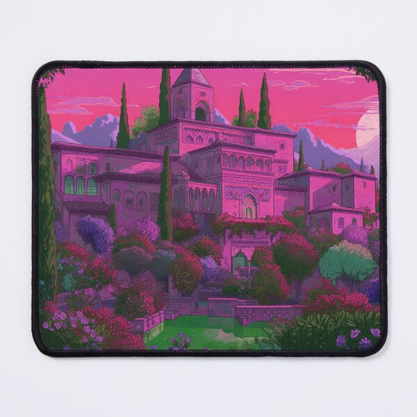 Item preview, The Alhambra, Granada, Spain, Pink-lilac, AI Generated Art - A Famous Monument of Islamic Architecture designed and sold by studioSharonKay.