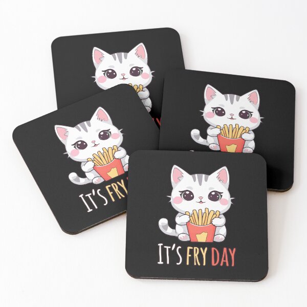 Item preview, Kawaii Cat Enjoying French Fries - It's Fry Day designed and sold by Ridaelb.