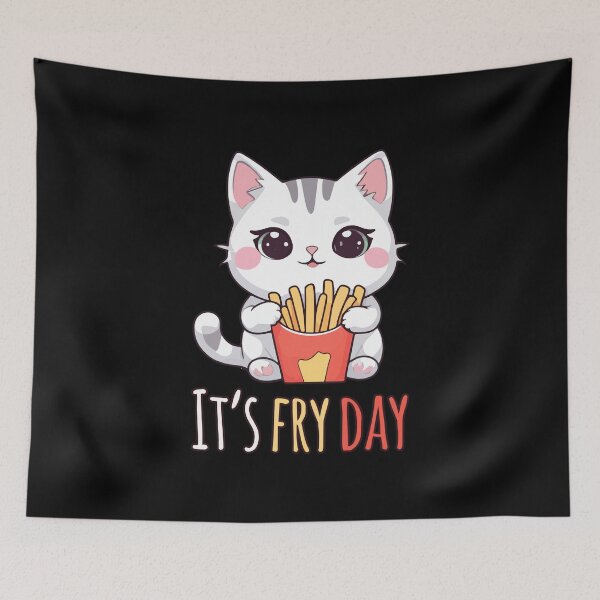Item preview, Kawaii Cat Enjoying French Fries - It's Fry Day designed and sold by Ridaelb.