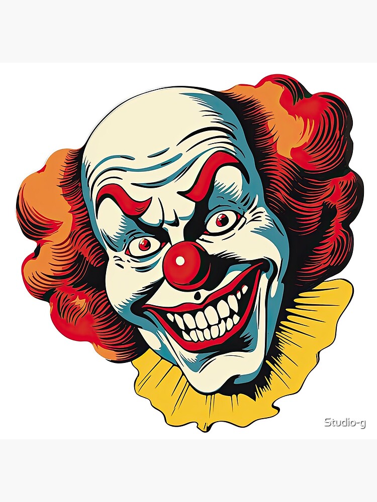 Cartoon scary movie poster with creepy clown face. Stock Vector