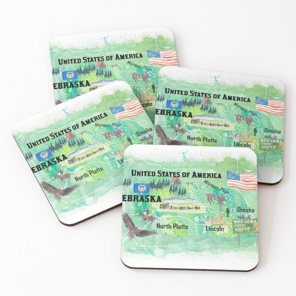 Item preview, Nebraska Illustrated US State Travel Map with Highlights designed and sold by artshop77.