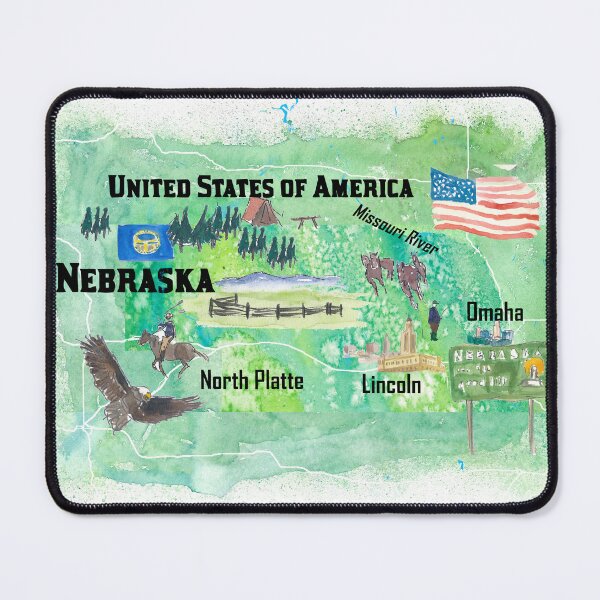 Item preview, Nebraska Illustrated US State Travel Map with Highlights designed and sold by artshop77.