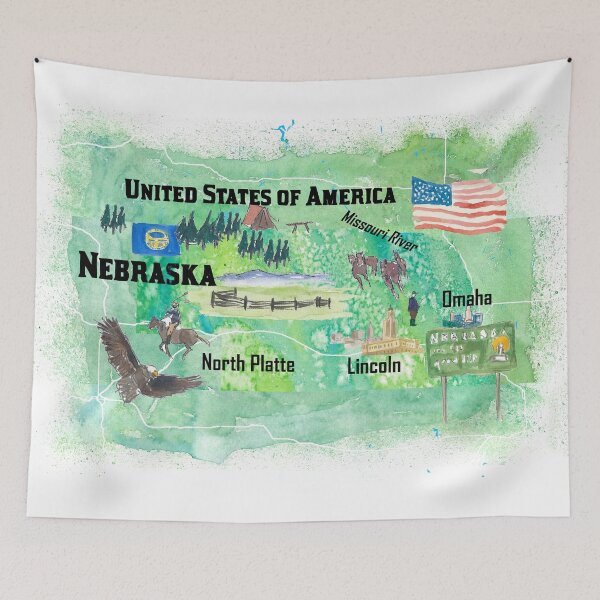 Item preview, Nebraska Illustrated US State Travel Map with Highlights designed and sold by artshop77.