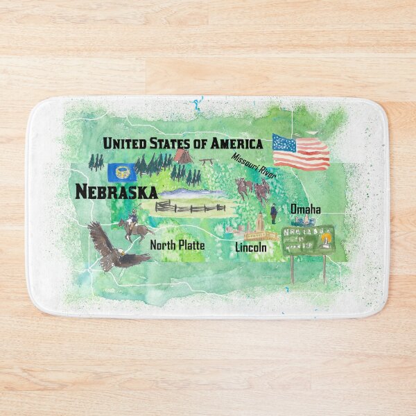 Item preview, Nebraska Illustrated US State Travel Map with Highlights designed and sold by artshop77.