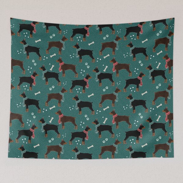 Item preview, Winter Dobermans in Scarves Pattern, Dark Green designed and sold by tanyadraws.