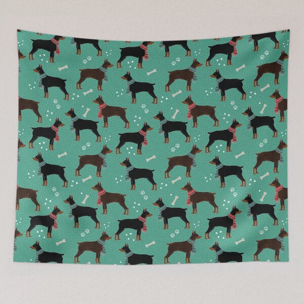 Item preview, Winter Dobermans in Scarves Pattern, Turquoise Green designed and sold by tanyadraws.
