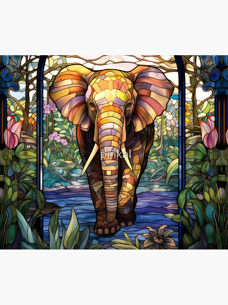 Stained glass painting Elephants, Painted stained glass, retailer Pair Elephants on stained glass, Art Glass, Picture in frame, elephants lover