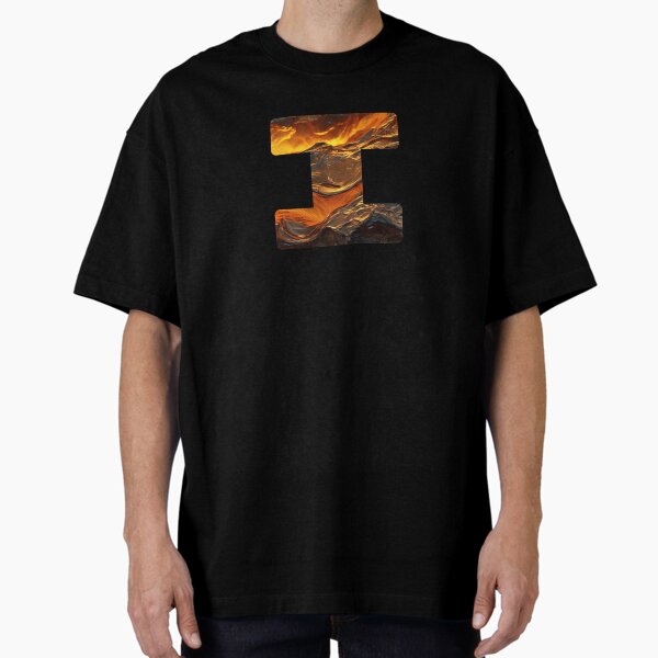 Letter I Uppercase or Capital, Design in Fire Element Style Oversized T-Shirt