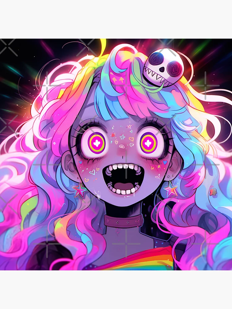 Cool Angry Rainbow Paint Splatter Anime Girl Sticker for Sale by  bubblegoth