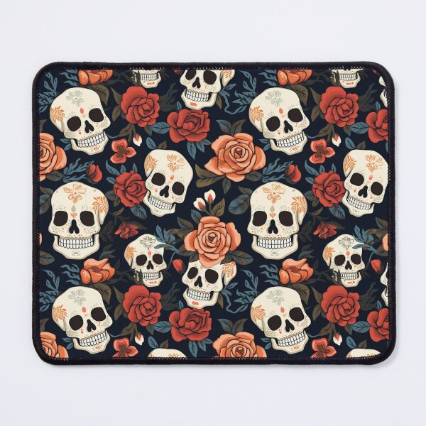 Item preview, Groovy Smiling Skull Boho Rose pattern designed and sold by ElLocoMus.
