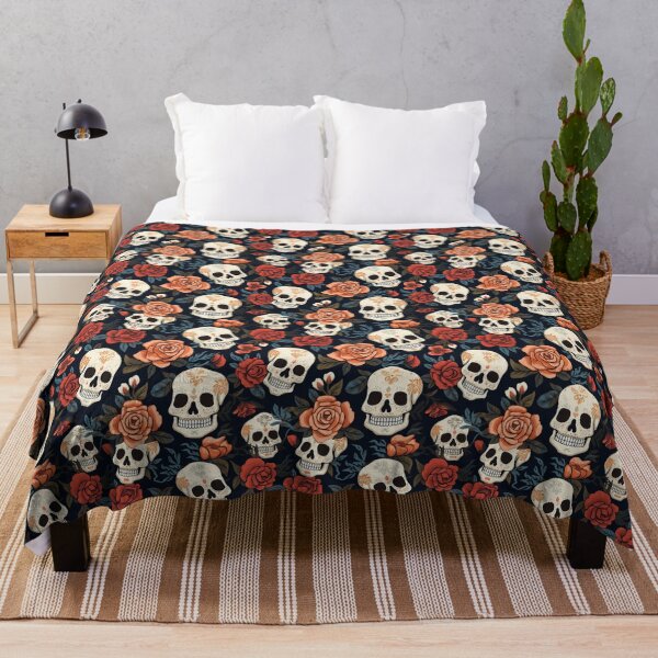 Item preview, Groovy Smiling Skull Boho Rose pattern designed and sold by ElLocoMus.