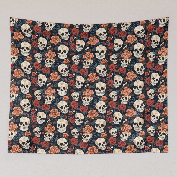 Item preview, Groovy Smiling Skull Boho Rose pattern designed and sold by ElLocoMus.