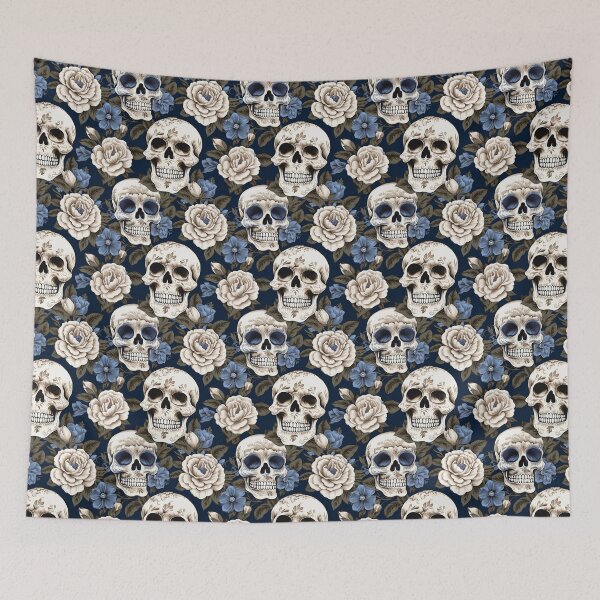 Item preview, Groovy Smiling Skull Boho Flower pattern designed and sold by ElLocoMus.