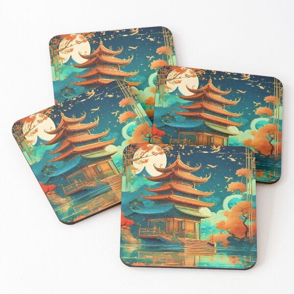 Item preview, Japanese Ukiyo-e Pagoda Folk Art Seamless Tile designed and sold by stevepmp.