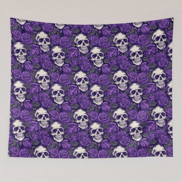 Item preview, Groovy Smiling Skull Boho Purple Rose pattern designed and sold by ElLocoMus.