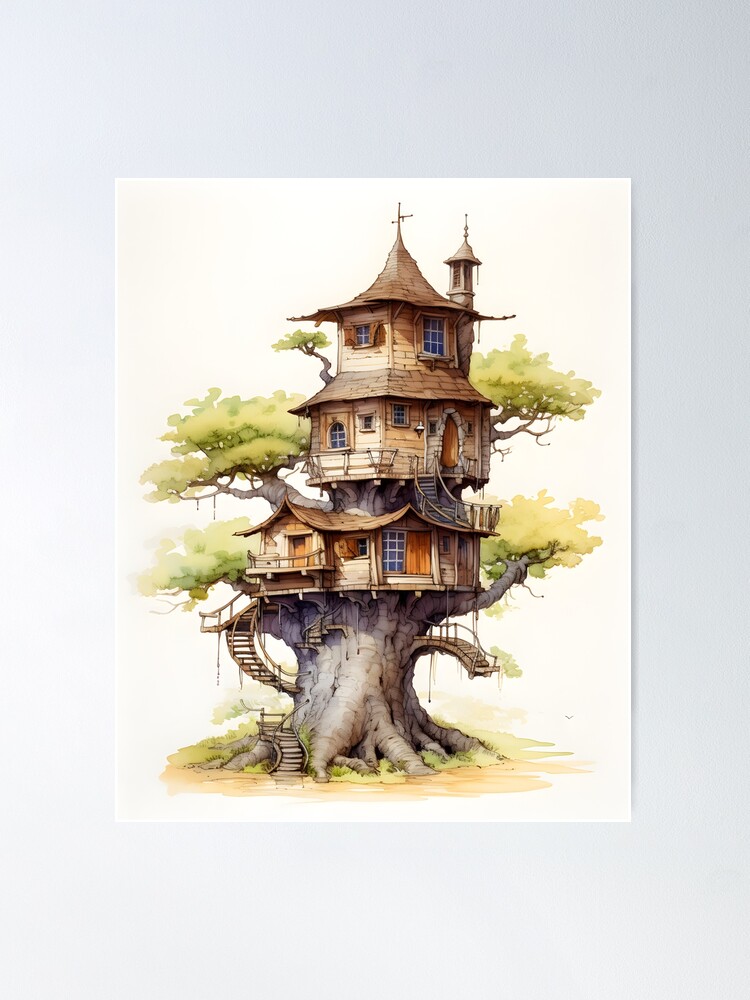 アクリル絵画　“Tree House” fposter,medium,wall_texture,